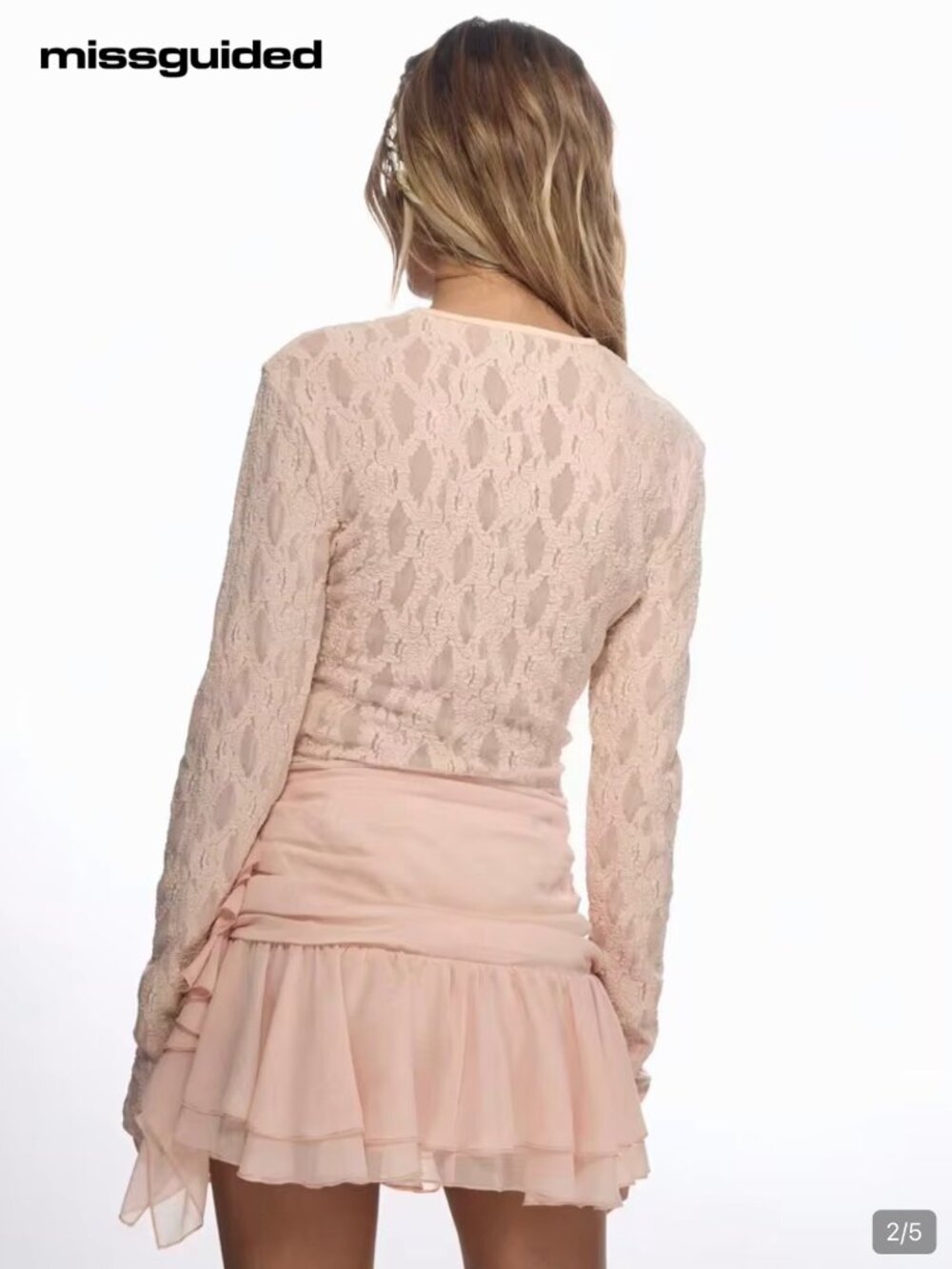 MISSGUIDED Elegant Delicate Lace Long Sleeve Bodysuit & SKIRT SET